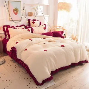 Fleece Fluffy Heavyweigh Warm Bedding Duvet Cover Set Queen King Size Soft Comforter Cover Quilt Cover Bed Sheet Pillowcases