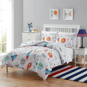 Kids Bedding Set Bed in a Bag for Boys and Girls Toddlers Printed Sheet Set and Comforter, Full, Floating in Space (Pack of 4)